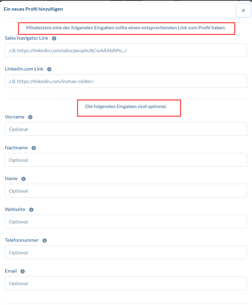 Welche Felder müssen in die import Excel Tabelle