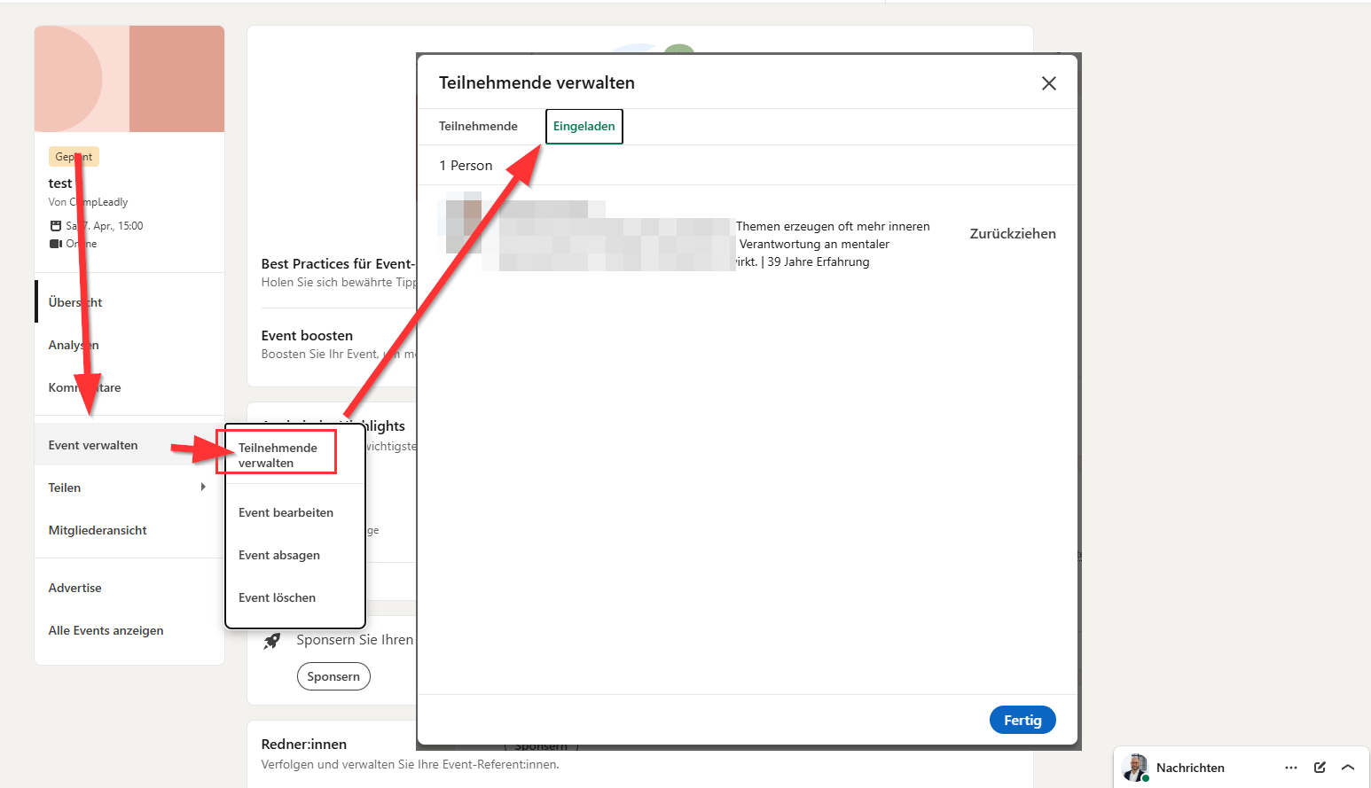 Wo finde ich die LinkedIn Event-Einladungen? (zum Zurückziehen)