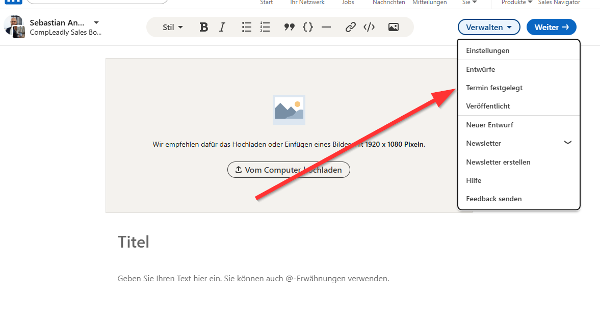 Geplante Newsletter oder Artikel finden