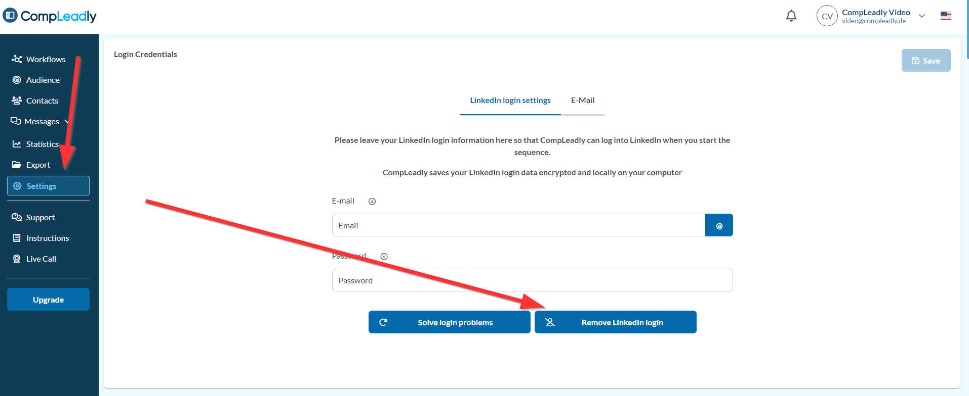 Change LinkedIn password in CompLeadly