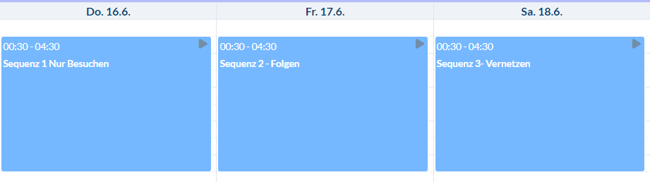 Ich möchte jemanden besuchen, dann zeitversetzt folgen, dann vernetzen.