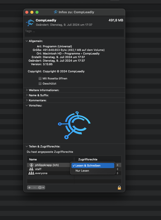 CompLeadly Rechte geben unter MacOS