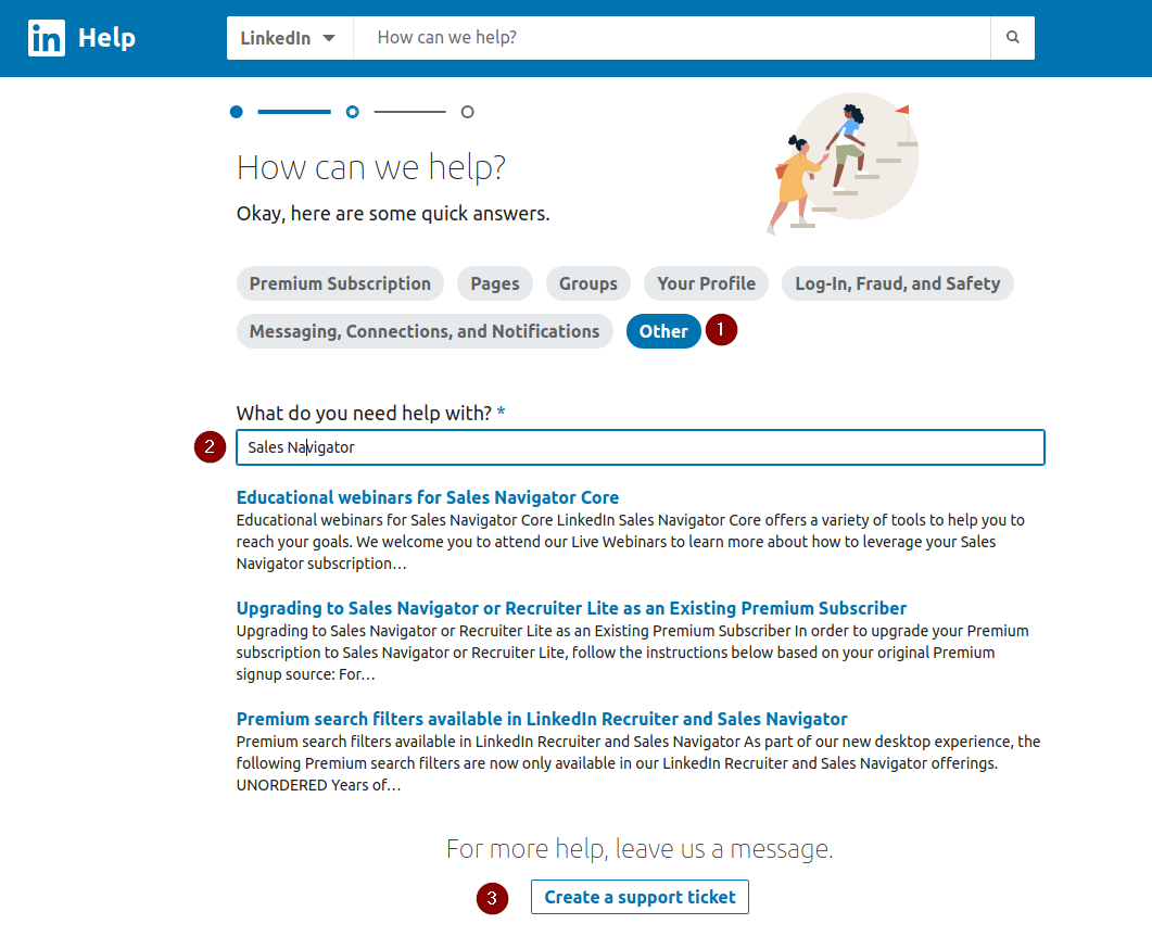 Contact LinkedIn Support #create ticket