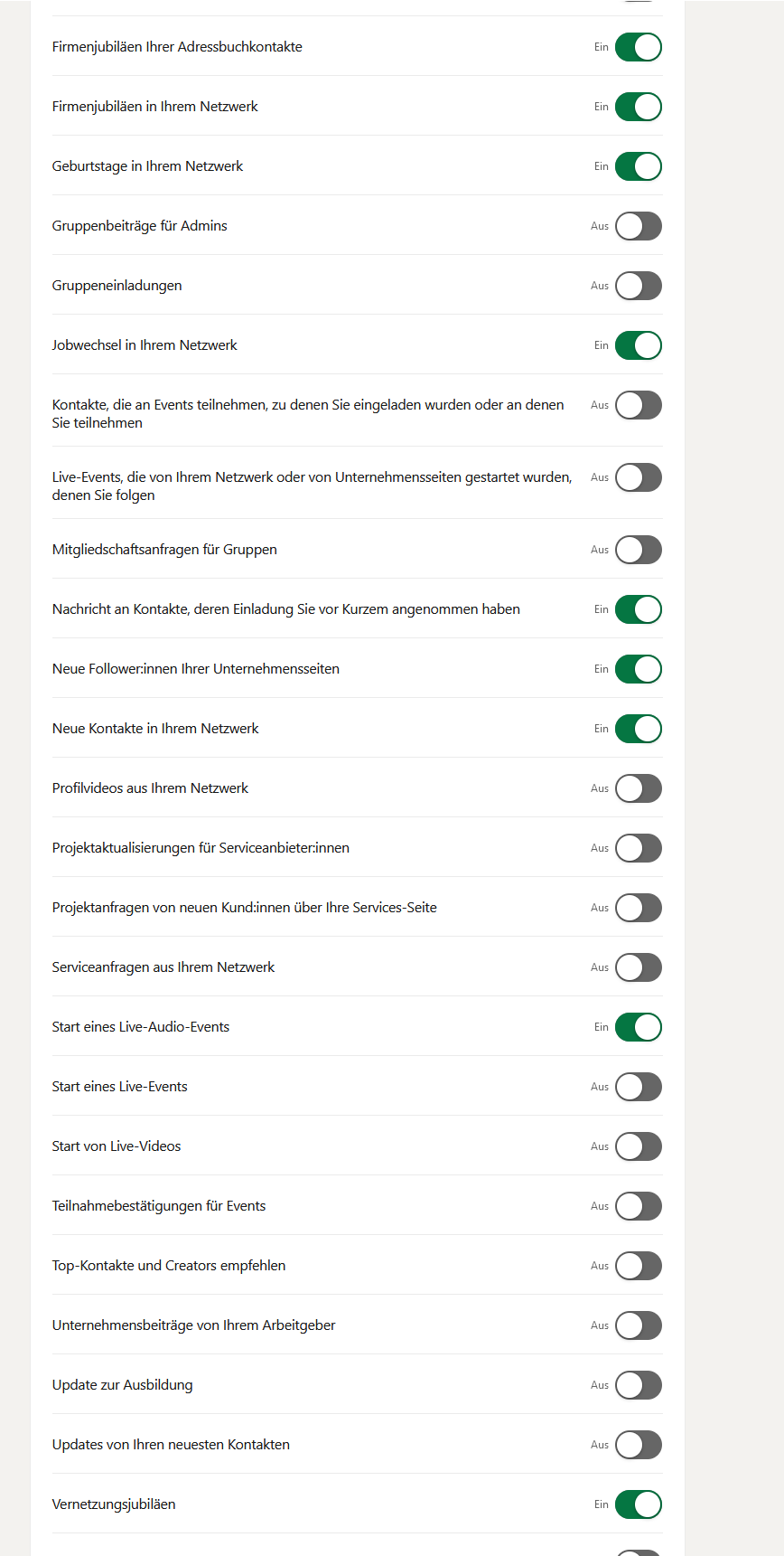 Empfehlung für Mitteilungseinstellungen