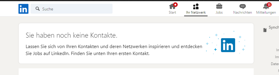 Keine Kontakte in LinkedIn