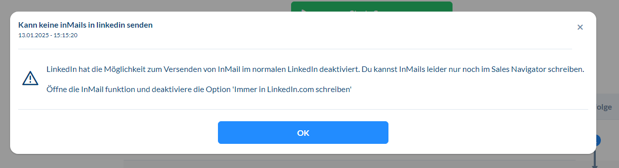 Kann keine InMails in LinkedIn senden