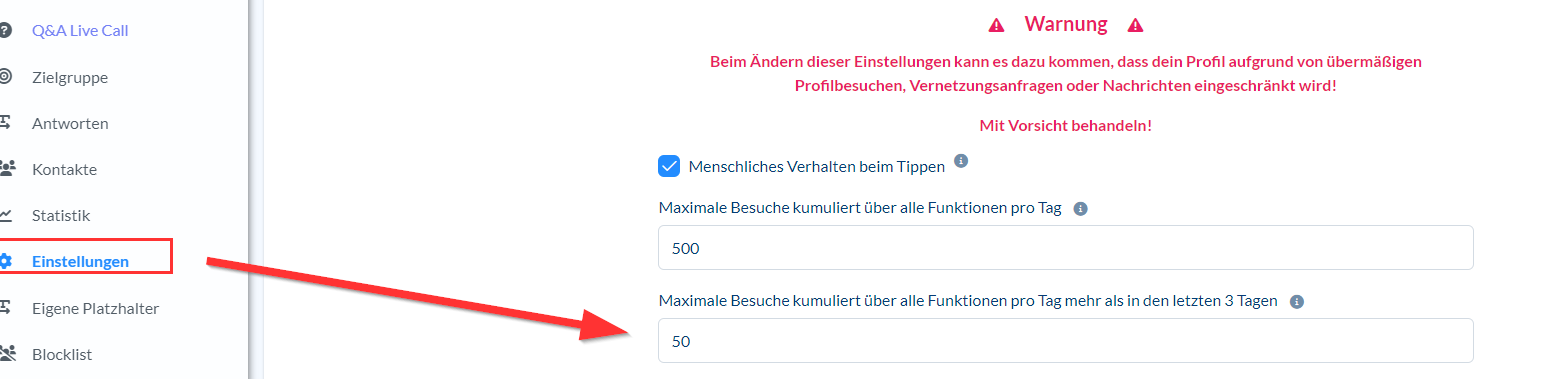 Das kumulierte Besuchs-Limit über alle Funktionen pro Tag ist erreicht. Warte bis zum nächsten Tag oder erhöhe die Anzahl in den Experteneinstellungen (nicht empfohlen).
