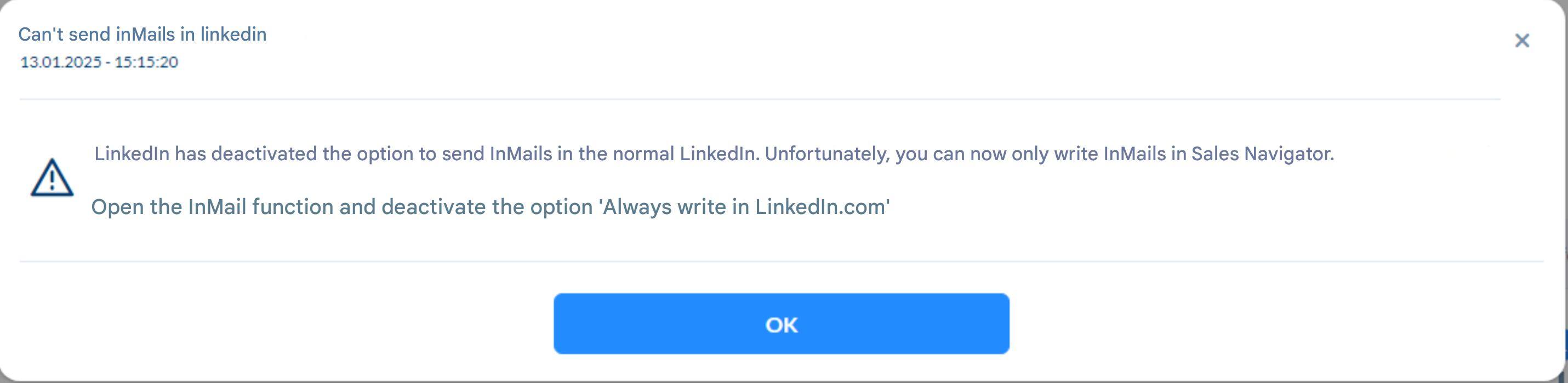 Cannot send InMails on LinkedIn