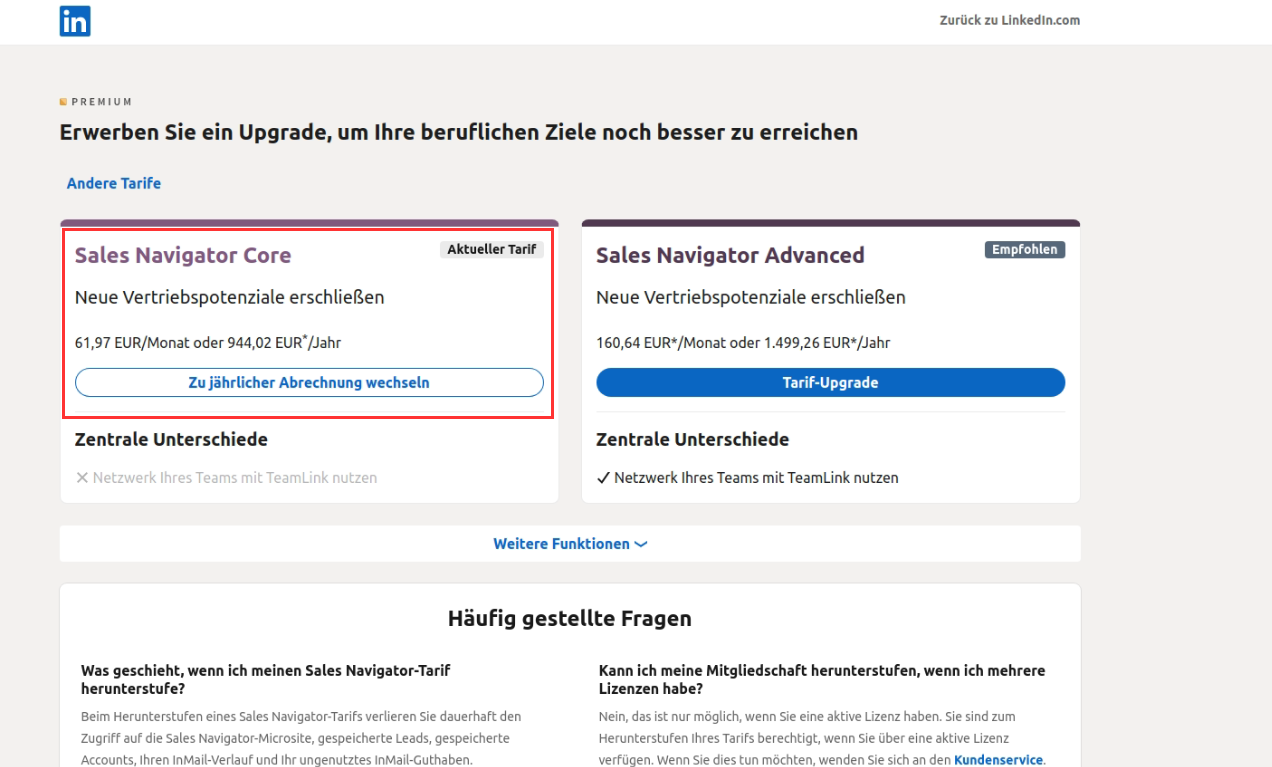 Den Sales Navigator auswählen in LinkedIn #Premium Switcher