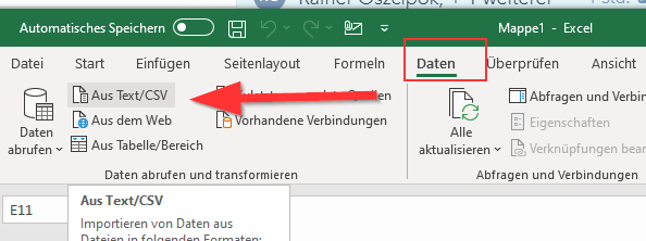 CSV in Excel importieren