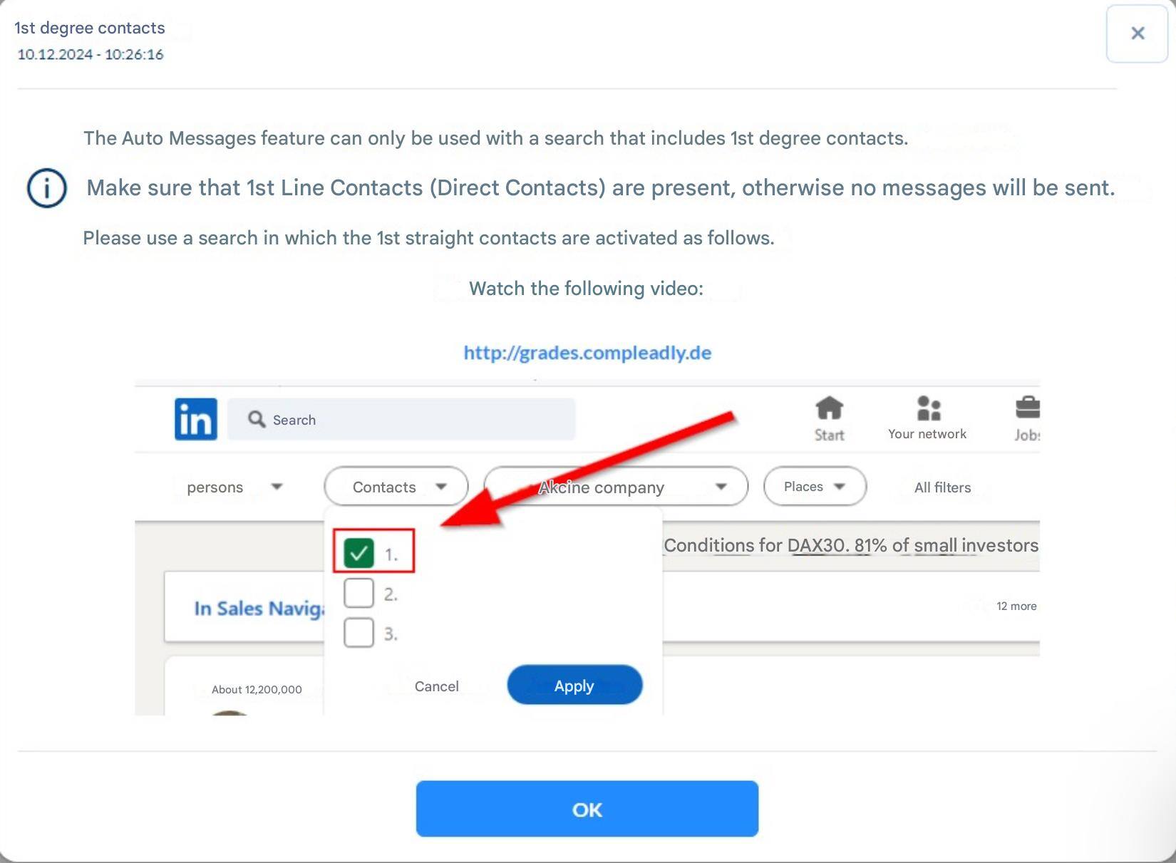 Error Message with 1. Contacts in CompLeadly and Sales Navigator