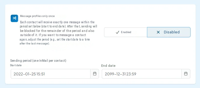 Contact profiles only once: Difference between “Enabled” and “Disabled”