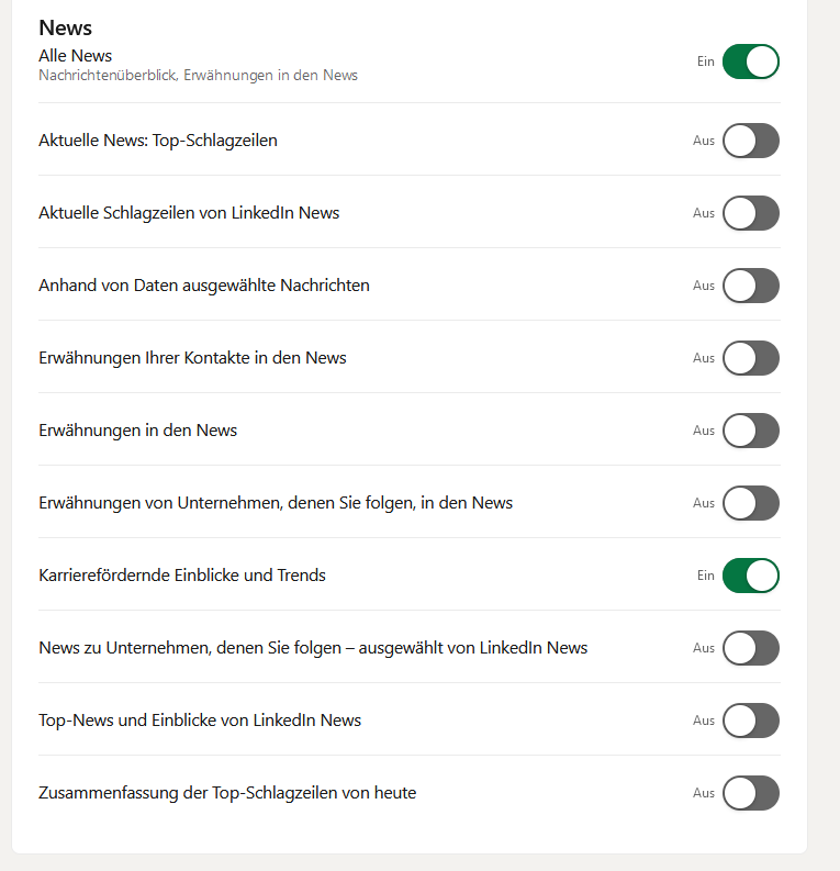 Empfehlung für Mitteilungseinstellungen