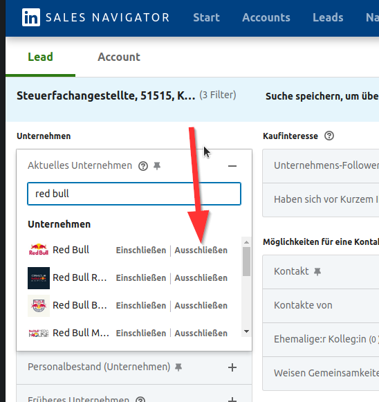 Unternehmen oder Mitarbeiter eines Unternehmens im Sales Navigator ausschließen / blockieren