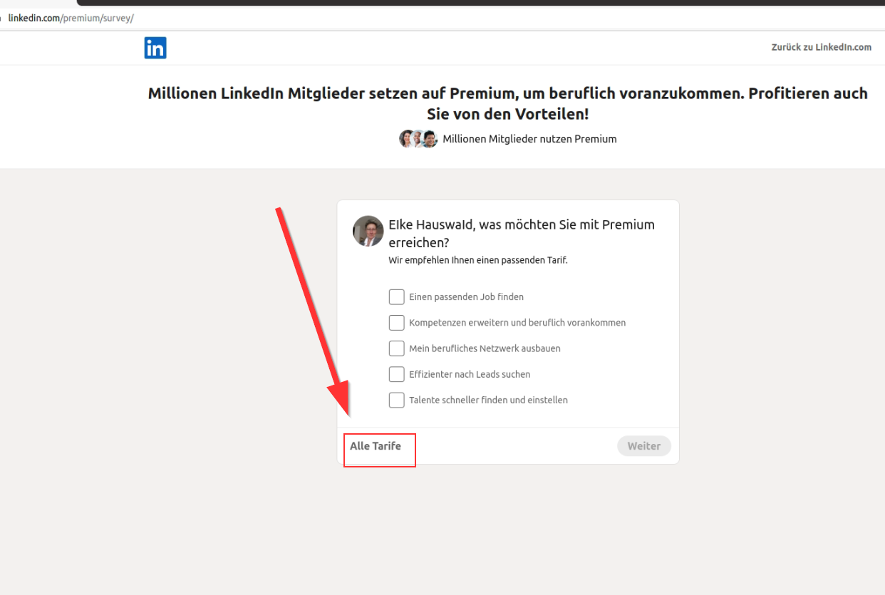 Den Sales Navigator auswählen in LinkedIn #Premium Switcher